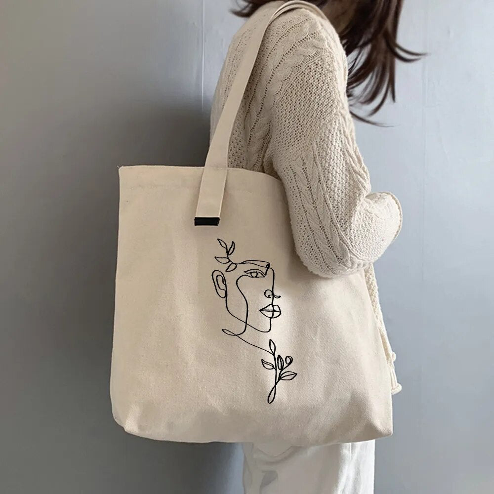 Women Like Fabric Shoulder Tote Bag Canvas Fluffy Aesthetic Line Handbags Large Capacity Soft Shopping Bag Girls Cute School Bag