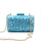 21Stylish New Wallet Snow Blue Pattern Acrylic Evening Bag Retro Lady Dinner Handbags Trendy Party Box Cute Chains Clutch Purse