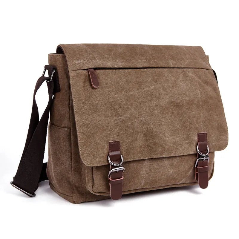 Canvas Laptop Shoulder Bag Messenger Bag Men Casual Crossbody Bags School Bookbag