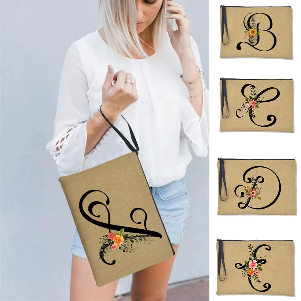Alphabet Flowers Clutches for Women Handbags Linen Ladies Wristlets Fashion Bag Holder Clutch Envelope Elegant Cosmetic Bags