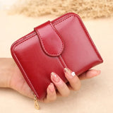 Hot Sale Wallet Short Wallet PU Women's Purse Zipper&Button Purse Red Small Wallet Coin Pocket Cartera