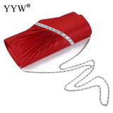 Folds Rhinestone Decor Chain Clutch Bags For Women 2021 Red Evening Party Clucth Envelope Bag Female Girl Luxury Shoulder Pouch