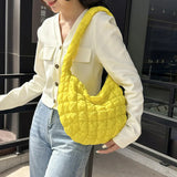 Casual Tote Shoulder Bags Designer Ruched Handbag Candy Color Women Hobo Bag Trend Armpit Bags Female Nylon Quilted Padded Bag