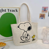 Snoopy Anime Figures Cute Canvas Shoulder Bag Cartoon Kawaii Large Capacity Storage Tote Bags Handbag Student Schoolbag