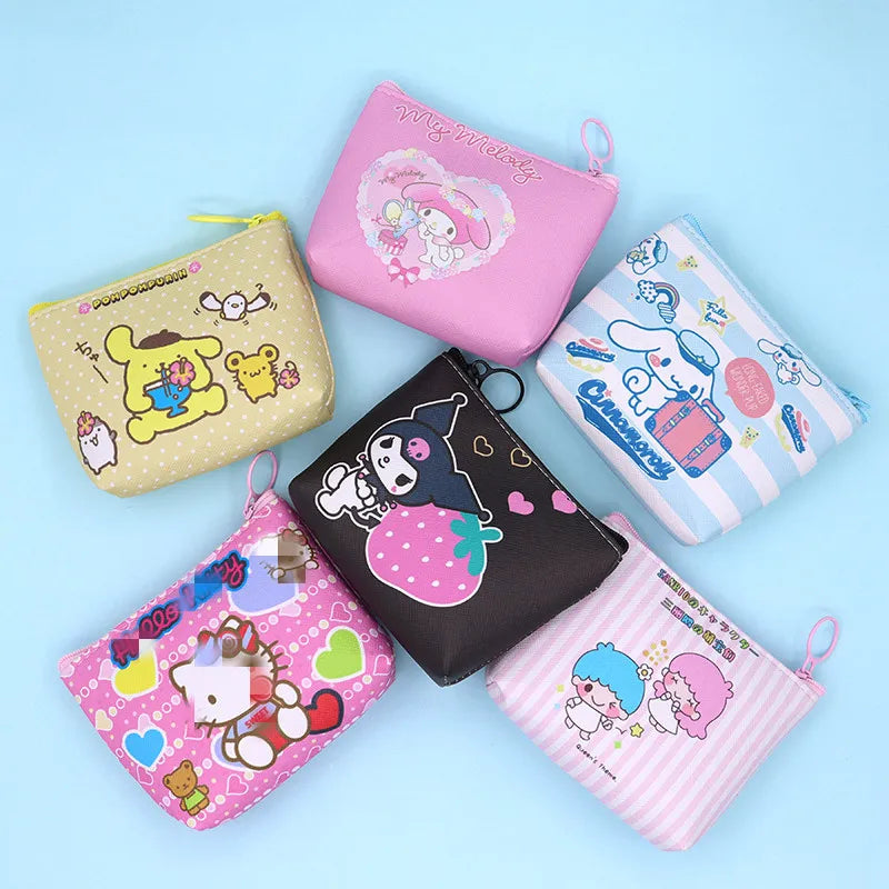 Original Sanrio Anime Wallet Hello Kitty Women's Bag Kulomi Melody Cinnamoroll Cartoons Mini Coin Purse Portable ID Card Holders