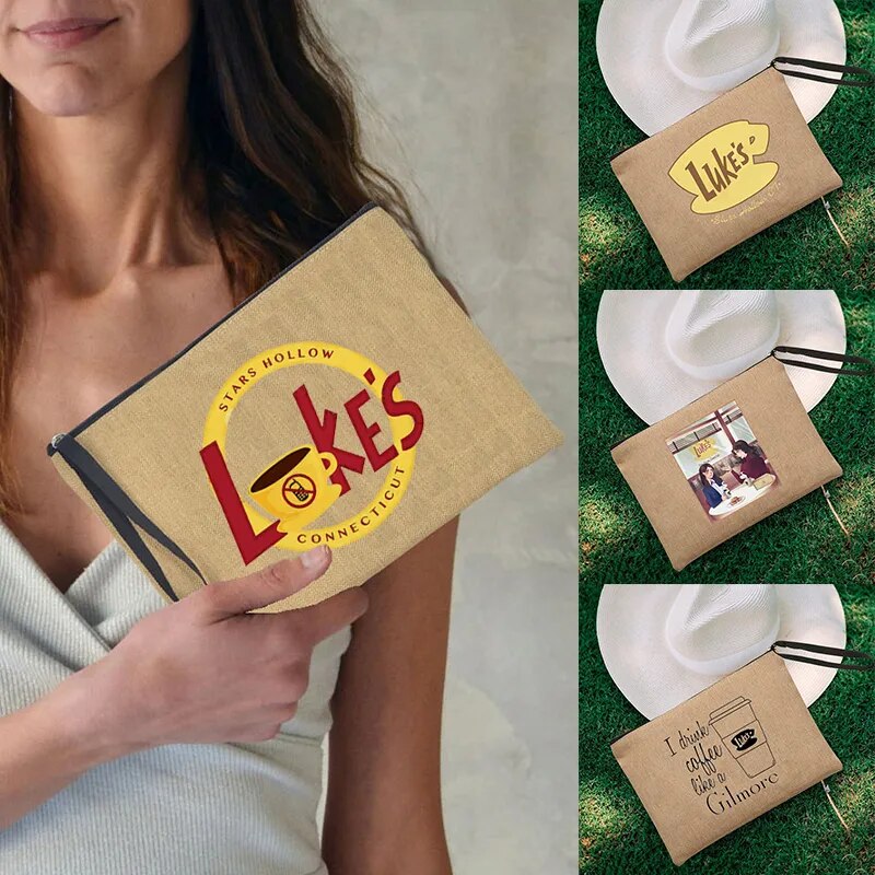 Luke's Flaxen Cosmetic Bag Bags Coffee Lover Purse Inspired Unisex Wristlet Clutch Gilmore Girl Star Hollow Pouch Fans Merch