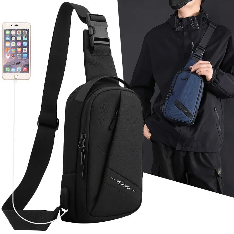 Men Sling Backpack Cross body Shoulder Bag with USB Charging Port Travel Pouch Male Messenger Chest Bags Rucksack
