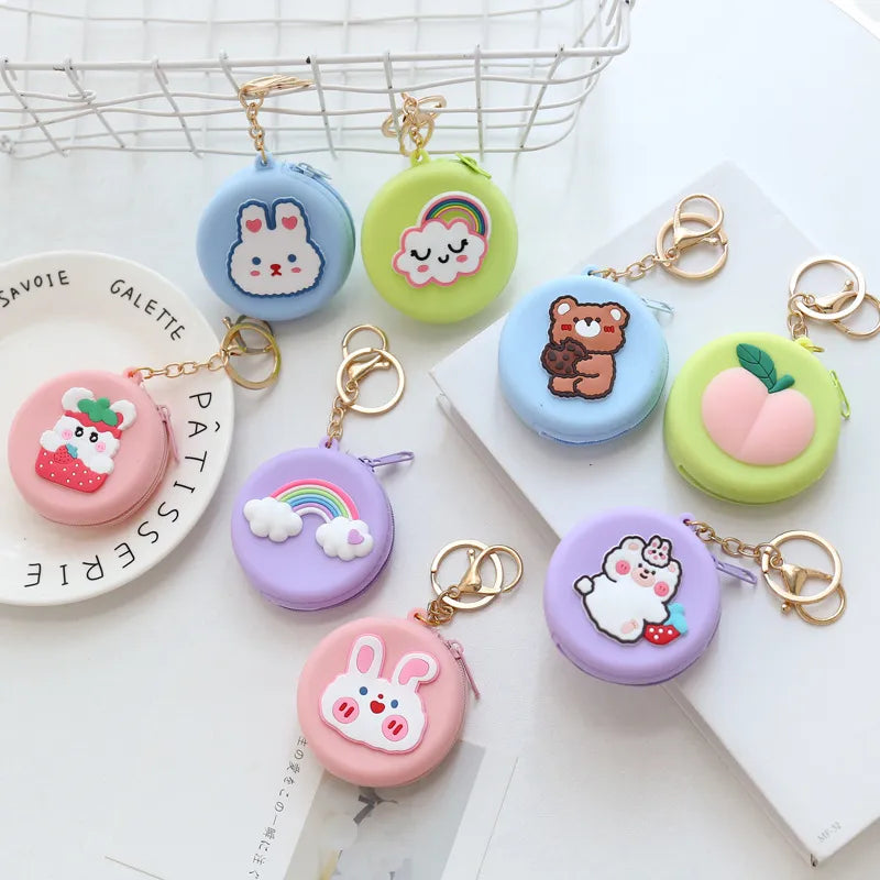 New Women Silicone Coin Purse Cartoon Animal Round Shape Coin Wallet Headset Bag Clutch Change Purse Wallet Pouch Bag Kids Gift