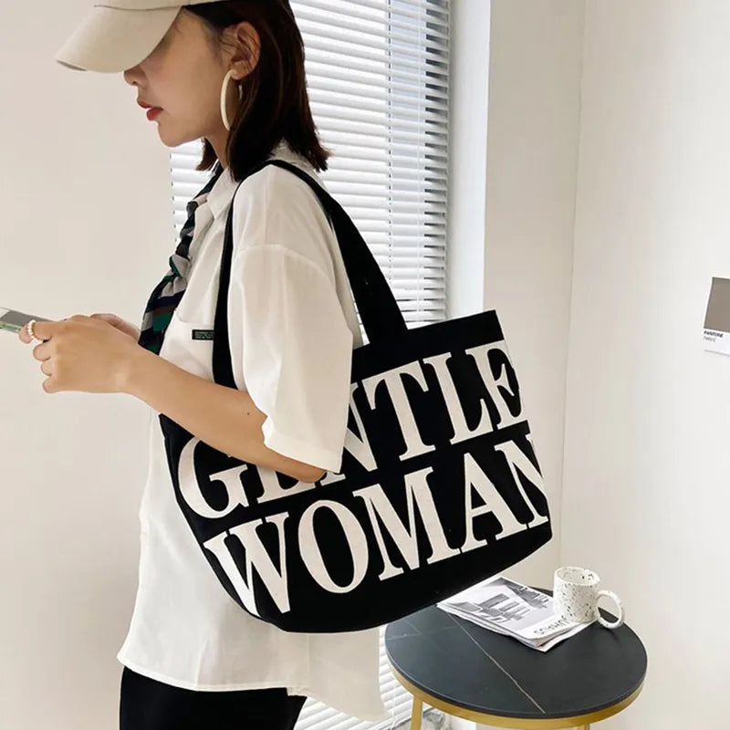 2023 Summer New Trendy Korean Women'S Large Shoulder Bag Fashion Letter Printing Canvas Handbag with Handle Tote Bag Letter Bag