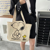 Snoopy Anime Figures Cute Canvas Shoulder Bag Cartoon Kawaii Large Capacity Storage Tote Bags Handbag Student Schoolbag