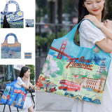 Women Painting Tote Bag Retro Art Shoulder Bags Foldable Large Capacity Shopping Bag Reusable Travel Grocery Storage Bags