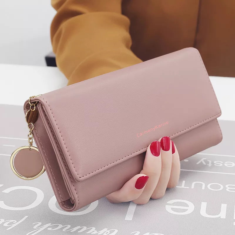 Women's Simple Casual Leather Wallet New Fashion Big Capacity Long Tri-fold Wallet Purse Female Clutch Card Holder Cartera Mujer