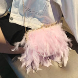 Women Feather Evening Purse with Pearl Strap Chain Clutch Handbag Tote Female Elegant Dinner Party Shoulder Crossbody Bag