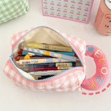 Quilting Makeup Bag Soft Cotton Cute Plaid Women Zipper Candy Color Girl Cosmetic Bags Travel Pouch Student Pencil Toiletry Case