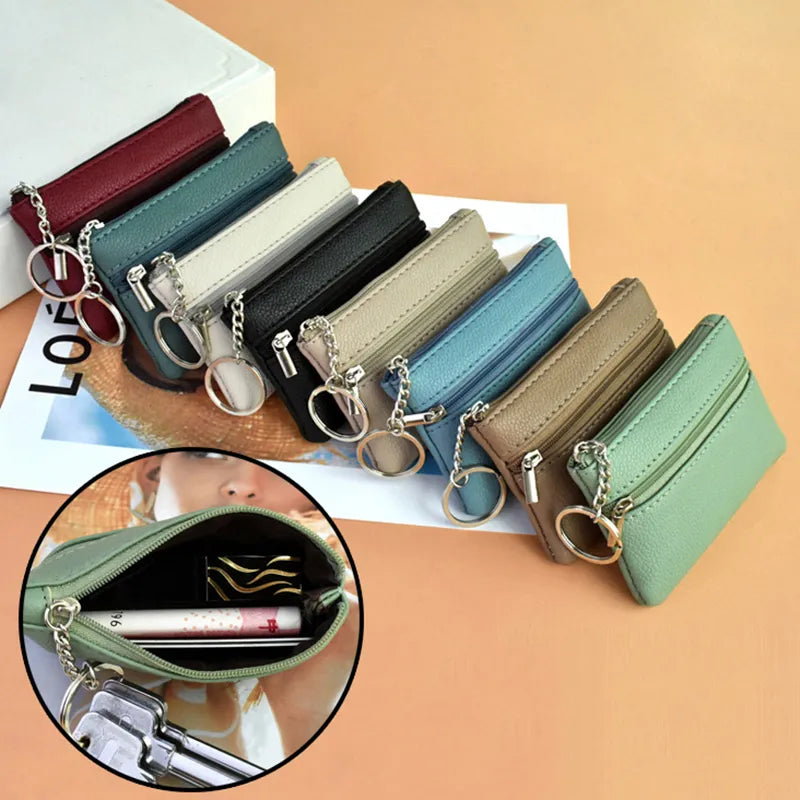 2 Pouch Pocket Wallets Women Small PU Leather Coin Purse Zipper Change Money Bags Key Holder Case ID Card Holde Zipper Purses