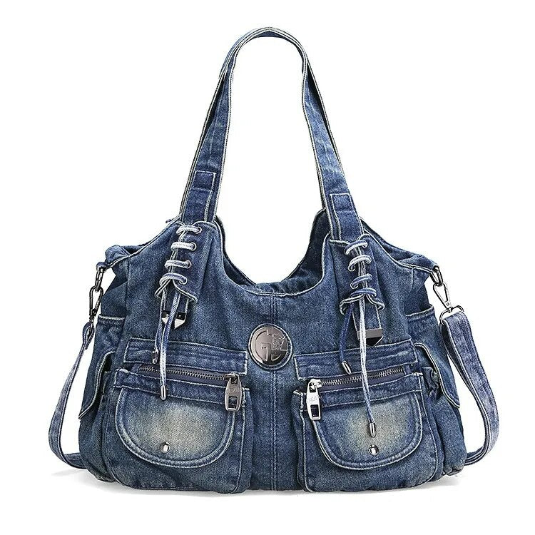 New in Large Capacity Handbag Denim Bag Casual Women Shoulder Bag Jeans Tote Bag Pockets Hobo Bag