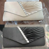 Folds Rhinestone Decor Chain Clutch Bags For Women 2021 Red Evening Party Clucth Envelope Bag Female Girl Luxury Shoulder Pouch