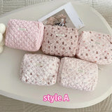 Cute Pink Women's Cosmetic Bag Make Up Case Quilting Cotton Travel Storage Bag Portable Wash Bag Clutch Purse Handbags Mommy Bag