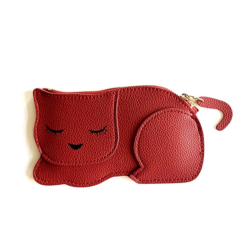 Cartoon Cat PU Leather Coin Purse Zipper Key Bag for Women Portable Key chain Children's Toys Girls Card Holder Wallet