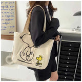 Snoopy Anime Figures Cute Canvas Shoulder Bag Cartoon Kawaii Large Capacity Storage Tote Bags Handbag Student Schoolbag