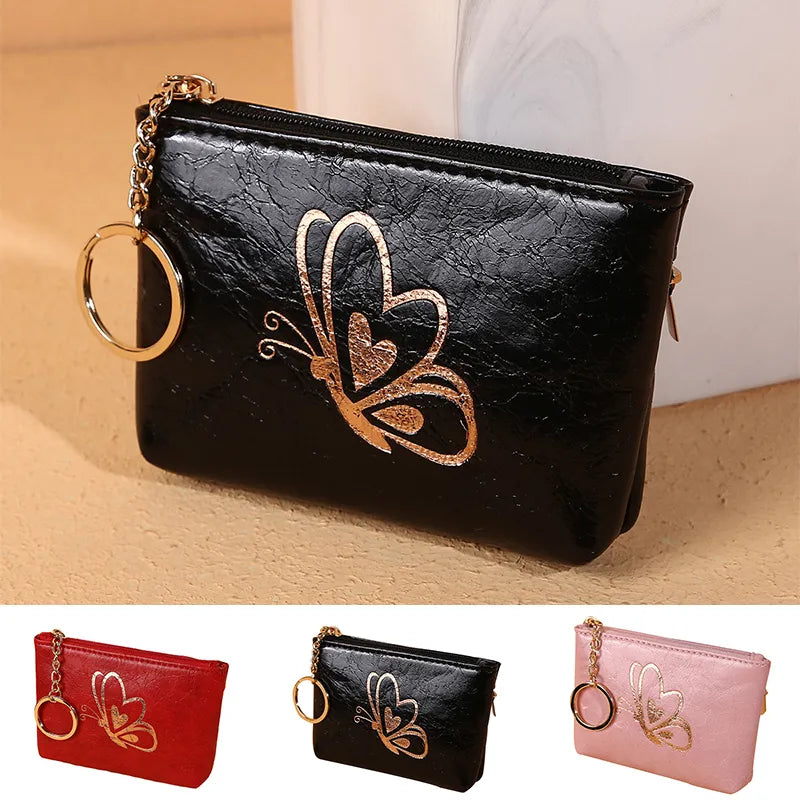 Pu Leather Women Wallet Clutch One Zip Short Wallets Mini Card Cash Holder Bronzing Butterfly Printing Coin Purse Small Pouch