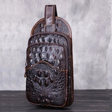 Vintage Men Genuine Leather Crocodile Grain Travel Shoulder Cross Body Bags Messenger Sling Pack Chest Bag