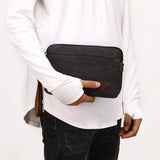 Canvas Wristlet Bag Large Clutch Wallet Purse Zipper Pouch Handbag Organizer With Leather Strap For Men