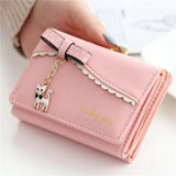 Ladies Wallet Cute Female Short Japanese and Korean New Cat Mini Pendant Student Small Wallet Metal Coin Purse Card Holder