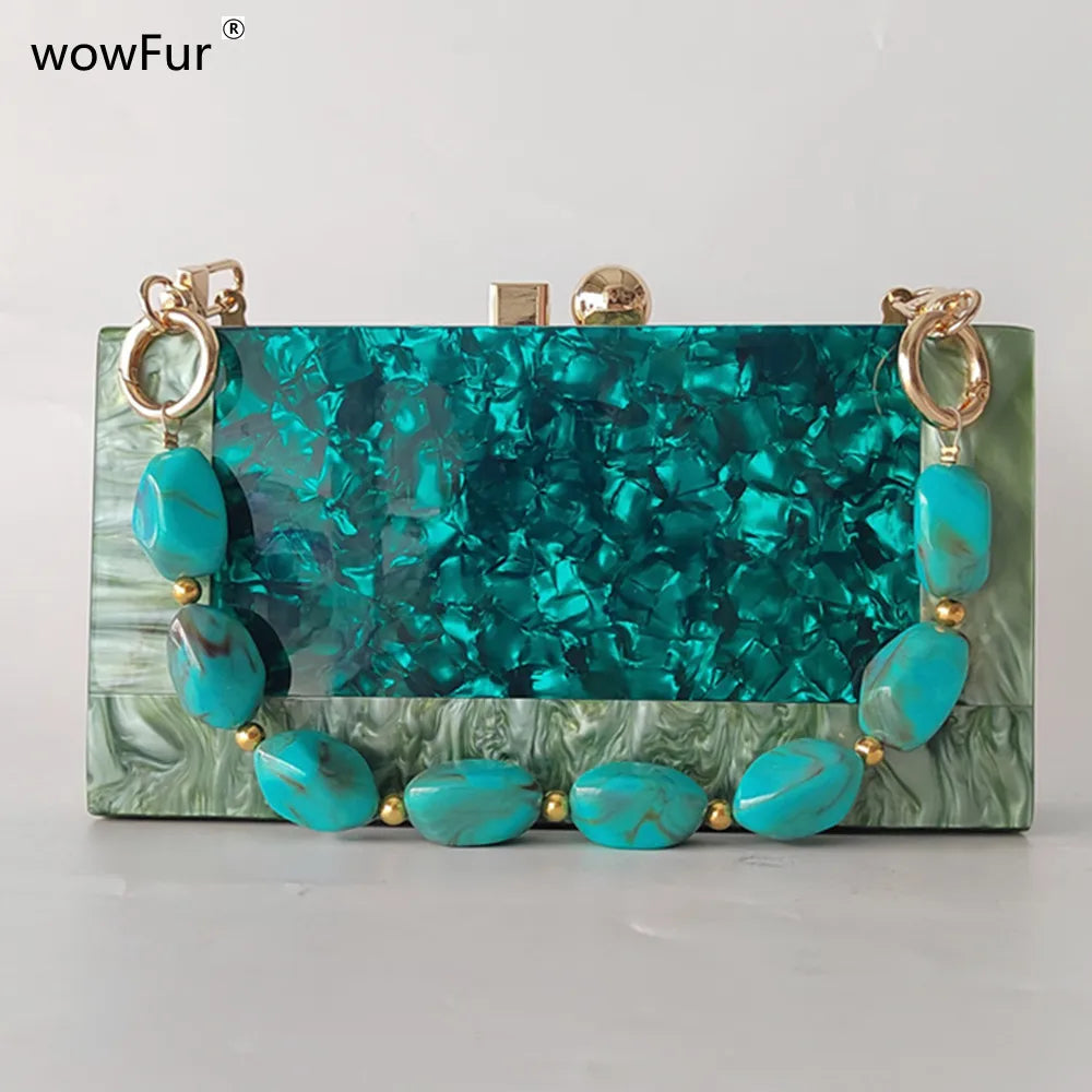 Colorful Patchwork Marble Acrylic Evening Bag Women Wedding Party Prom Clutch Purse Strip Chains Lady Mini Chic Gift Handbags
