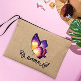 Custom Name Makeup Bag Personalised  Butterfly Travel Linen Clutch Bags Women's Beach Sunglasses Sunscreen Storage Pouches Gifts