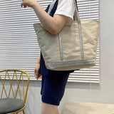 New Women Shoulder Bag Korean Version Canvas Rhinestone Large Capacity Tote Bag Contrast Color Retro Shoulder Bag Casual Handbag