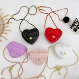 Quilted Plaid Children's Heart Shape Shoulder Bag Fashion Love Baby Girls Chain Messenger Bags Cute Princess Coin Purse Handbags
