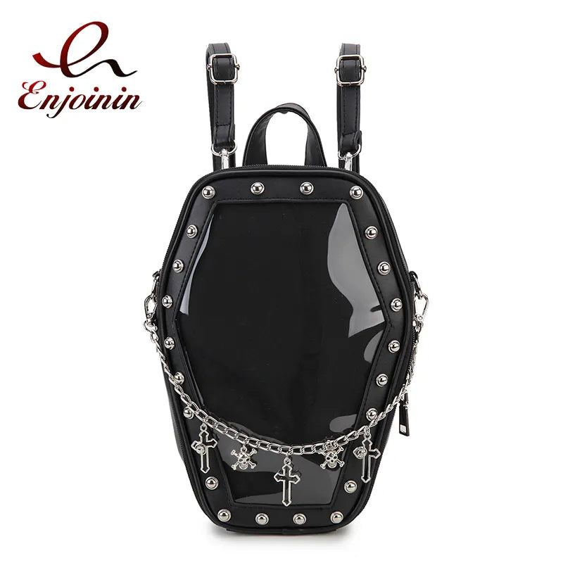 Coffin Shaped Backpack for Young Girls Women Shoulder Bag Small Travel School Bag Japanese Ita Purse Pin Display Bag with Insert