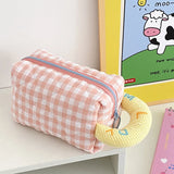 Quilting Makeup Bag Soft Cotton Cute Plaid Women Zipper Candy Color Girl Cosmetic Bags Travel Pouch Student Pencil Toiletry Case
