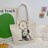 Snoopy Anime Figures Cute Canvas Shoulder Bag Cartoon Kawaii Large Capacity Storage Tote Bags Handbag Student Schoolbag