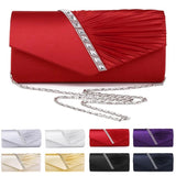 Folds Rhinestone Decor Chain Clutch Bags For Women 2021 Red Evening Party Clucth Envelope Bag Female Girl Luxury Shoulder Pouch
