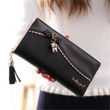 PU Leather Long Wallet Women Card Holder Purse Sweet Bow Cute Cat Pendant Tassel Ladies Clutch Phone Money Coin Bag Portemonnee