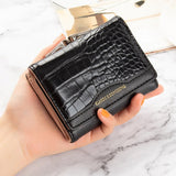 Leather Women's Wallet Female Short Retro Three-fold Folding Student Version Simple Multi-card Crocodile Pattern Coin Purse