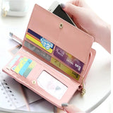 PU Leather Long Wallet Women Card Holder Purse Sweet Bow Cute Cat Pendant Tassel Ladies Clutch Phone Money Coin Bag Portemonnee