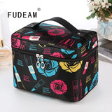 FUDEAM Polyester Multifunction Women Cosmetic Bag Travel Toiletries Storage Organize HandBag Waterproof Female Brush MakeUp Case