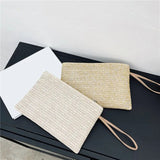 Weaving Bag Fashion Ladies Wristlet Clutch Women Daily Money Phone Clutch Solid Straw Woven Coin Purse Beach Wallet Card Holder