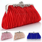 Women Lady Satin Crystal Bridal Handbag Clutch Party Wedding Purse Evening Bag