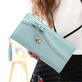 PU Leather Long Wallet Women Card Holder Purse Sweet Bow Cute Cat Pendant Tassel Ladies Clutch Phone Money Coin Bag Portemonnee