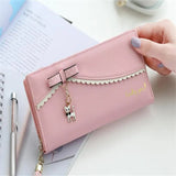 PU Leather Long Wallet Women Card Holder Purse Sweet Bow Cute Cat Pendant Tassel Ladies Clutch Phone Money Coin Bag Portemonnee