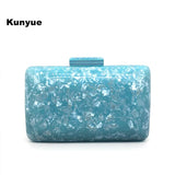 21Stylish New Wallet Snow Blue Pattern Acrylic Evening Bag Retro Lady Dinner Handbags Trendy Party Box Cute Chains Clutch Purse