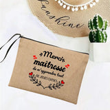 Linen Makeup Bags Thank You Teacher French Print Simple Wristlet Clutch Bag Beach Stationery Storage Travel Organizer Case Gifts