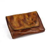 Genuine Leather Coin Purse for Men Women Vintage Handmade Short Credit Card Case Purse with Coin Pocket Small Slim Wallet Male