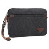 Canvas Wristlet Bag Large Clutch Wallet Purse Zipper Pouch Handbag Organizer With Leather Strap For Men