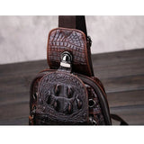 Men Sling Bag Vintage Men Genuine Leather Crocodile Travel Shoulder Cross Body Bags Messenger Pack Sling Pack Chest Bag