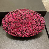 Fuchsia/Pink/Purple Diamond Floral Evening Bags Women Clutches Party Wedding Rhinestones Oval Shape Clutch Girls Purse Wallet